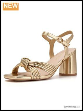 Square Toe Strappy Braided Knotted Chunky Heel Sandals
